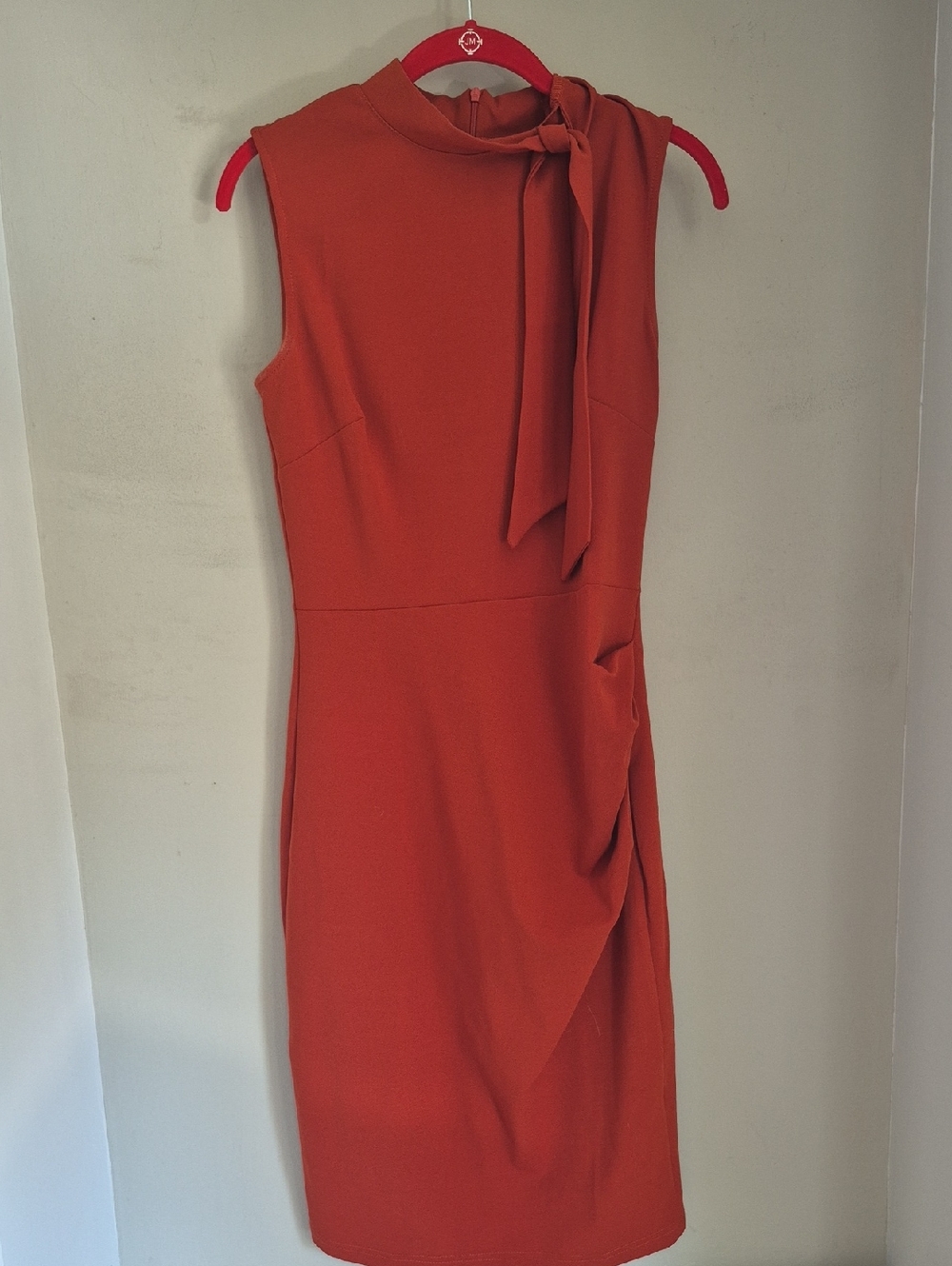 Miusol Sleeveless Tie-Neck Midi Dress in Rust Orange